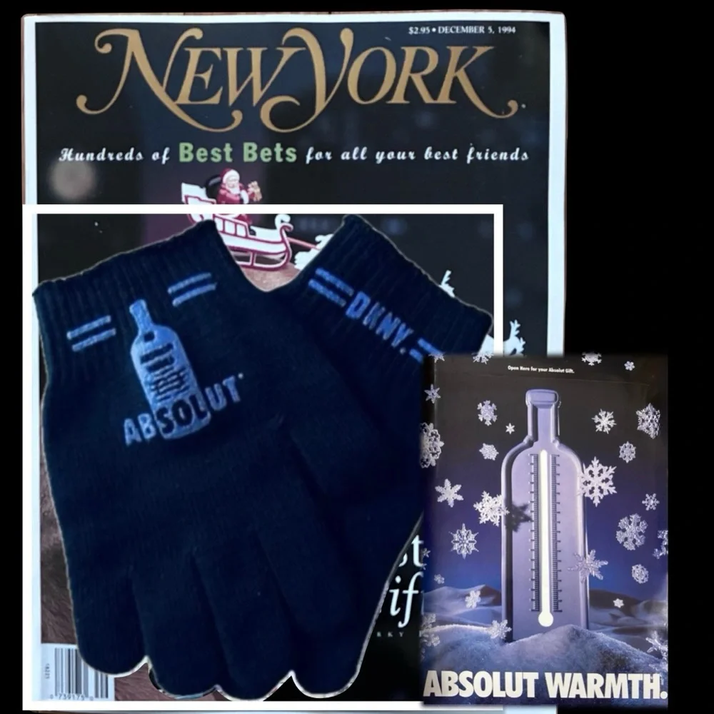 VERY RARE DKNY/ABSOLUT VODKA Gloves sealed inside New York Magazine December ‘94